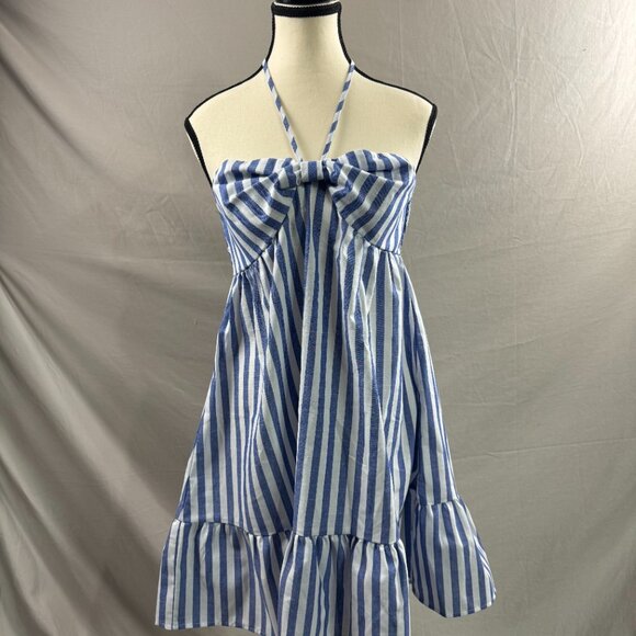 Blue Vertical Stripe Halter Neck Dress - Picture 6 of 8
